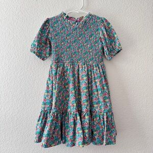 Mini Biden Aurora Twirly Floral Smocked Bodice Dress Multi Flower Bed Color